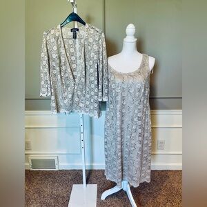 R&M Richards 14 Petite Evening Gown Dress Set Jacket Champagne Formal Sequin